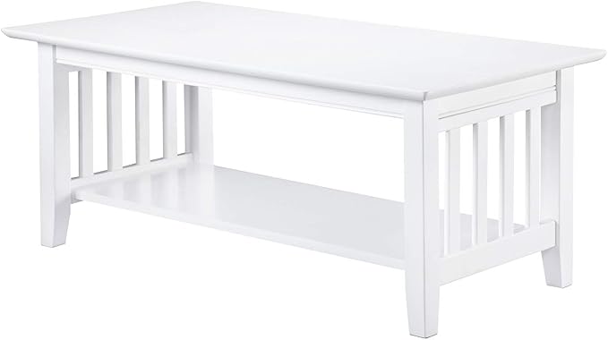 AFI Mission Wood Coffee Table, White (22" x 44") - LeafyLoom