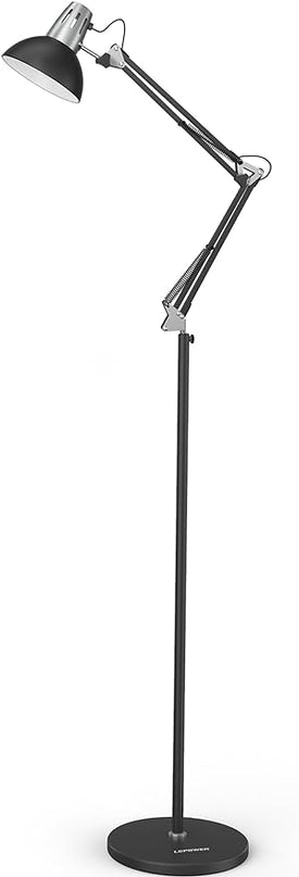 LEPOWER Floor Lamp, Swing Arm Floor Lamp, Industrial Floor Lamp with Heavy Metal Base, E26 Lamp Base Standing Reading Lamp, Modern Floor Lamp for Home Office, Living Room, Bedroom Black - LeafyLoom