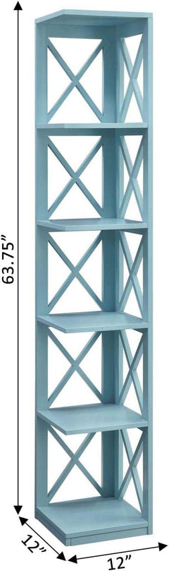 Convenience Concepts Oxford 5 Tier Corner Bookcase, Sea Foam - LeafyLoom