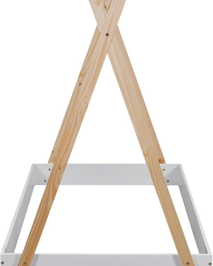 Bellemave Twin Size Tent Floor Bed Frame with Triangle Structure, Teepee Bed Platform Bed for Kids,Montessori Floor Bed for Girls Boys(Twin,White+Natural) - LeafyLoom
