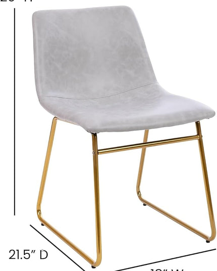 Flash Furniture Butler 18 Inch Commercial Grade LeatherSoft Dining Table Height Chair, Mid-Back Gold Sled Base with Light Gray LeatherSoft Upholstery, Set of 2 - LeafyLoom