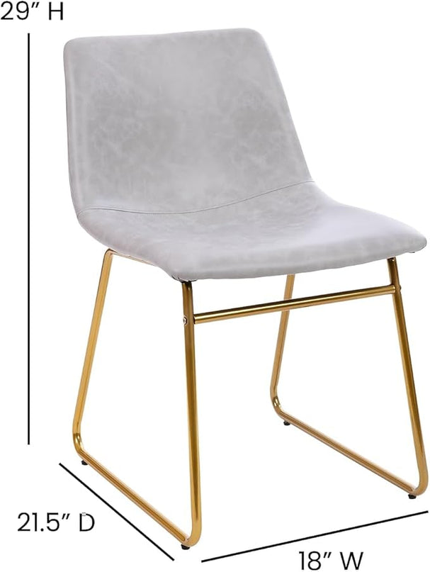 Flash Furniture Butler 18 Inch Commercial Grade LeatherSoft Dining Table Height Chair, Mid-Back Gold Sled Base with Light Gray LeatherSoft Upholstery, Set of 2 - LeafyLoom