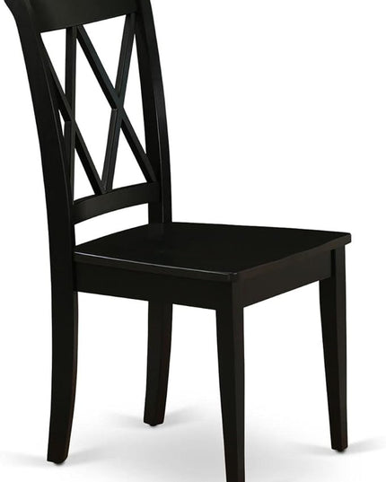 East West Furniture CLC-BLK-W Clarksville Dining Chairs - Double Cross Back Wooden Seat Chairs, Set of 2, Black - LeafyLoom