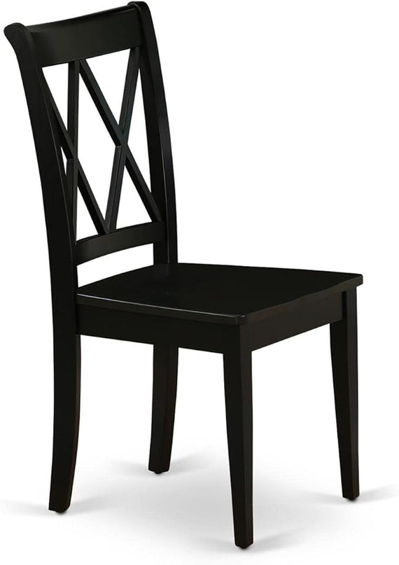 East West Furniture CLC-BLK-W Clarksville Dining Chairs - Double Cross Back Wooden Seat Chairs, Set of 2, Black - LeafyLoom