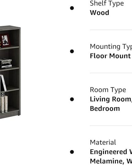 Sunon 4 Shelf Wood Bookcase Freestanding Display Shelf Adjustable Layers Bookshelf for Home Office Library Small Narrow Space (Grey, 4-Layers) - LeafyLoom
