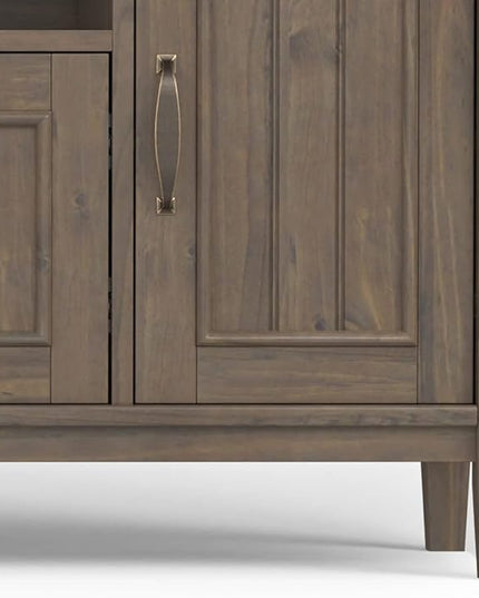SIMPLIHOME Lev SOLID WOOD 72 Inch Wide Contemporary TV Media Stand in Smoky Brown for TVs up to 80 Inches, For the Living Room and Entertainment Center - LeafyLoom