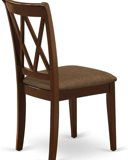 East West Furniture CLC-MAH-C Clarksville Dinette Chairs - Linen Fabric Upholstered Wood Chairs, Set of 2, Mahogany - LeafyLoom