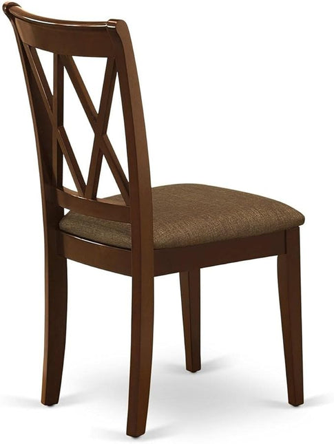 East West Furniture CLC-MAH-C Clarksville Dinette Chairs - Linen Fabric Upholstered Wood Chairs, Set of 2, Mahogany - LeafyLoom