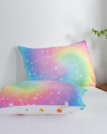 Holawakaka Tie Dye Constellation Print Rainbow Ombre Comforter Set Full Size Girls Boys Gradient Galaxy Bedding Sets Teens Boho Bed Set(Multi,Full) - LeafyLoom