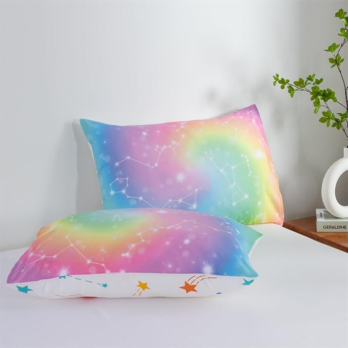 Holawakaka Tie Dye Constellation Print Rainbow Ombre Comforter Set Full Size Girls Boys Gradient Galaxy Bedding Sets Teens Boho Bed Set(Multi,Full) - LeafyLoom