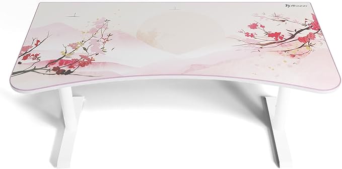 Arozzi Arena Special Edition Ultrawide Curved Gaming and Office Desk with Full Surface Water Resistant Desk Mat Custom Monitor Mount Cable Management Cut Outs - Sakura - LeafyLoom