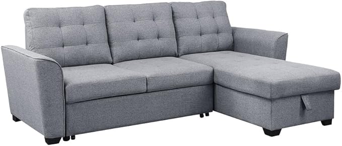 Reversible Sectional Sofa, L-shaped Corner Couch with Storage Chaise Lounge Ottoman, Pull Out Sleeper Bed for Compact Spaces, Bedroom, Apartment, 61.75 Inch, Light Gray - LeafyLoom