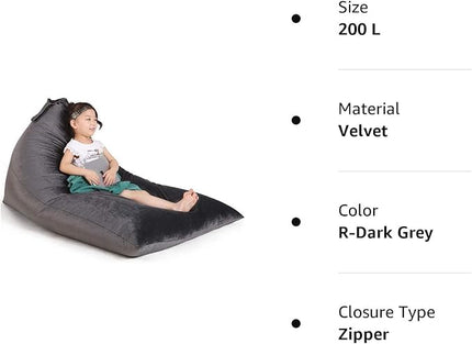 Stuffed Animal Storage Bean Bag Chair for Kids and Adults, Stuffed Animal Bean Bag Storage, Luxury Velvet Stuffie Seat - COVER ONLY(Dark Grey 200L/52 Gal) - LeafyLoom
