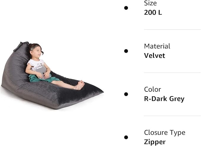 Stuffed Animal Storage Bean Bag Chair for Kids and Adults, Stuffed Animal Bean Bag Storage, Luxury Velvet Stuffie Seat - COVER ONLY(Dark Grey 200L/52 Gal) - LeafyLoom