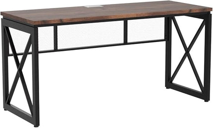 BON AUGURE 60 Inch Computer Desk for Home Office, Industrial Metal Wood Desk, Farmhouse Large Writing Desk, Modern Sturdy Gaming Desk (Rustic Oak) - LeafyLoom