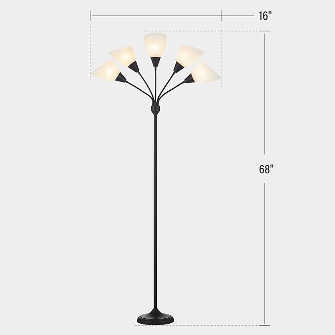 Medusa Floor Lamps Standing Lamps 5 Heads Adjustable Reading Light Large Shade Use E26 A19 Bulb Floor Lamps for Living Room Bedroom by ONEXT - LeafyLoom