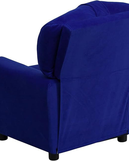 Flash Furniture Chandler Microfiber Kids Recliner with Cup Holder and Safety Recline, Contemporary Reclining Chair for Kids, Supports up to 90 lbs., Blue - LeafyLoom