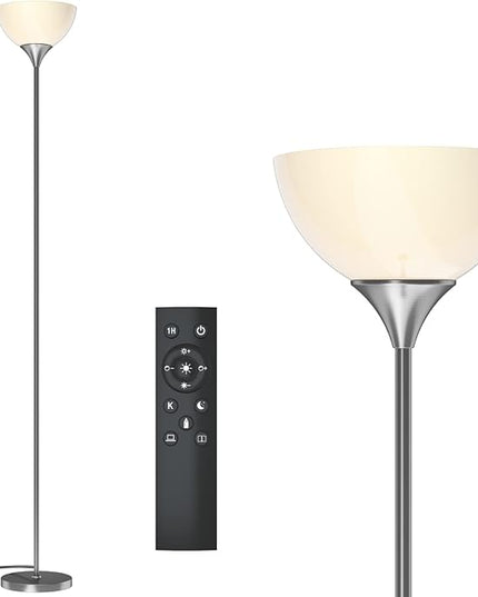 PESRAE Floor Lamp, Remote Control with 4 Color Temperatures, Torchiere Floor lamp for Bedroom, Standing Lamps for Living Room, Bulb Included (Brushed Nickel) - LeafyLoom