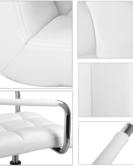 Yaheetech White Desk Chairs with Wheels/Armrests Modern PU Leather Office Chair Midback Adjustable Home Computer Executive Chair 360° Swivel - LeafyLoom