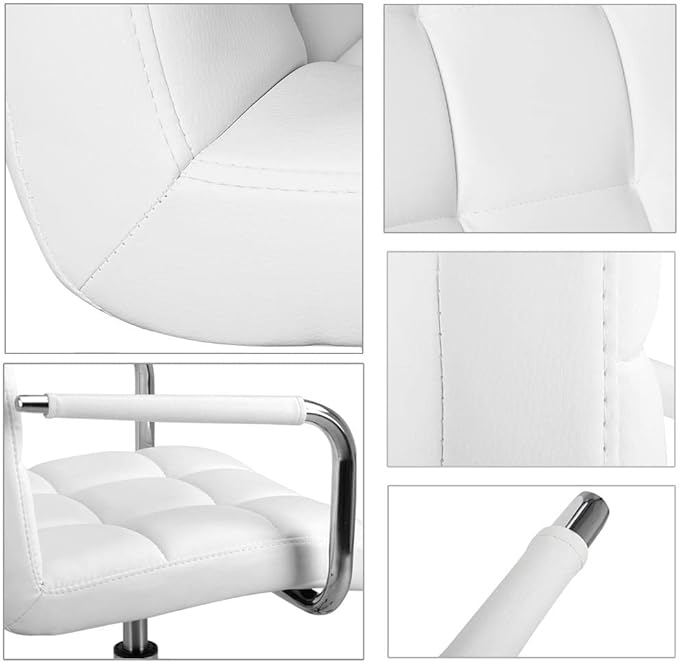 Yaheetech White Desk Chairs with Wheels/Armrests Modern PU Leather Office Chair Midback Adjustable Home Computer Executive Chair 360° Swivel - LeafyLoom