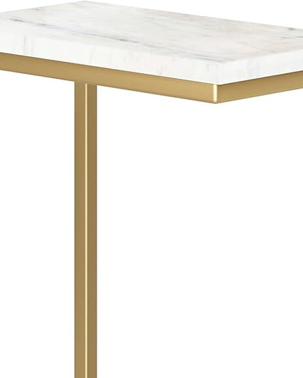 SIMPLIHOME Skyler Industrial 18 Inch Wide Metal C Side Table in Marble Top / Gold, Fully Assembled, For the Living Room and Bedroom - LeafyLoom
