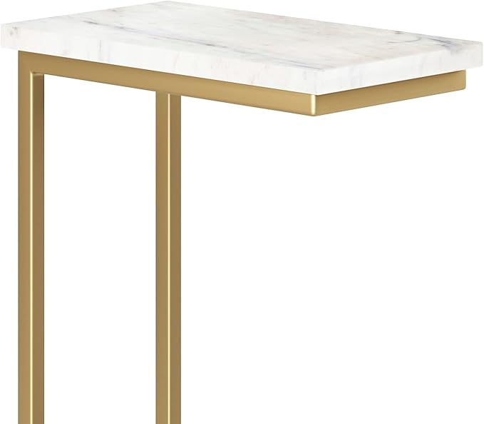 SIMPLIHOME Skyler Industrial 18 Inch Wide Metal C Side Table in Marble Top / Gold, Fully Assembled, For the Living Room and Bedroom - LeafyLoom