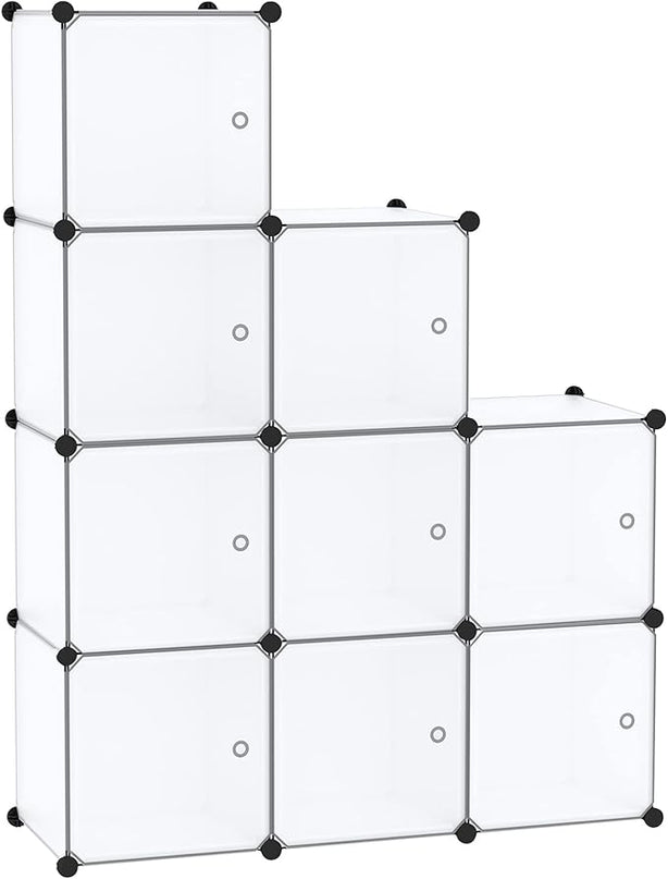 C&AHOME Cube Storage Organizer with Doors, 9-Cube Shelves, Closet Cabinet, DIY Plastic Modular Bookshelf Ideal for Bedroom, Living Room, 36.6”L x 12.4”W x 36.6”H White USBTM3009B-DOOR - LeafyLoom