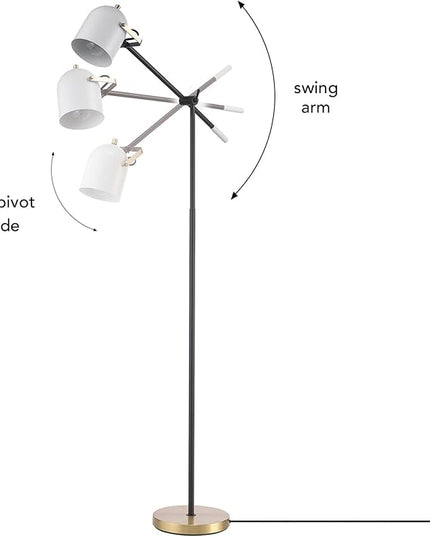 Globe Electric 65910 65" Floor Lamp, Matte Black, Brass Accents, White Shade, On/Off Rotary Switch on Head - LeafyLoom