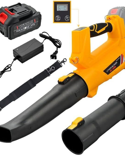 Cordless Leaf Blower - 320CFM 208MPH 21V Electric Handheld Leaf Blower with 5.2Ah Battery and Charger, 6 Variable Speed Leaf Sweeper for Leaves, Snow Debris, Dust, Yard Cleaning (Yellow) - LeafyLoom