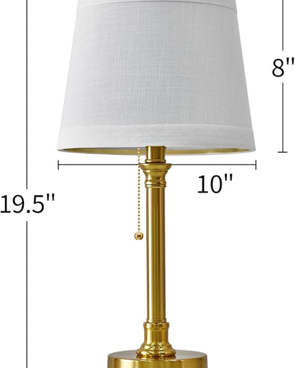 Oneach 19.5'' Gold Table Lamp for Living Room Nightstand Modern Lamps Brass Table Lamp for Bedroom Metal Bedside Lamp with White Drum Shade - LeafyLoom