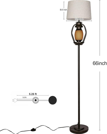 Suraielec Farmhouse Floor Lamp with Night Light, Rustic Standing Lamps for Living Room, Beige Linen Drum Lampshade, Oil Rubbed Bronze Finish, Traditional Floor Lamps for Bedroom Home Decor,Foot Switch - LeafyLoom