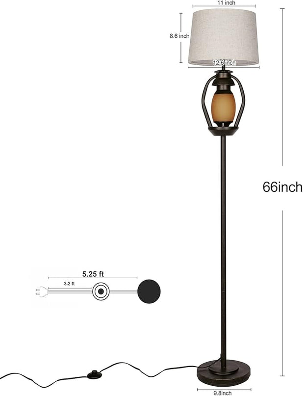 Suraielec Farmhouse Floor Lamp with Night Light, Rustic Standing Lamps for Living Room, Beige Linen Drum Lampshade, Oil Rubbed Bronze Finish, Traditional Floor Lamps for Bedroom Home Decor,Foot Switch - LeafyLoom