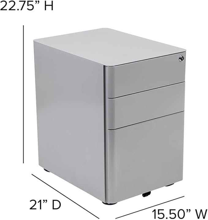 Flash Furniture Warner Modern 3-Drawer Mobile Locking Filing Cabinet with Anti-Tilt Mechanism and Hanging Drawer for Legal & Letter Files, Gray, Set of 1 - LeafyLoom