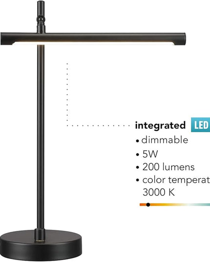 Globe Electric 62000004 15" 5 W LED Integrated Desk Lamp, Matte Black, Push Button Dimmer Rotary Switch, 200 lumens, 3000K, Pivot Joint, LED Desk Light, Adjustable Lamp, Desk Lamp for Home Office - LeafyLoom