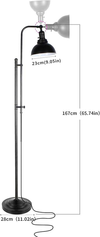 Floor Lamp, Industrial Floor Lamps for Living Rooms & Bedrooms - Rustic Farmhouse Reading Lamp Standing, Adjustable Metal Heads Indoor Task Lighting for Living Room Office Home Décor (Black-02) - LeafyLoom