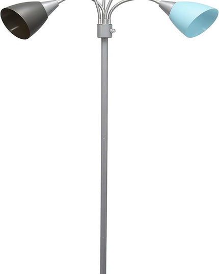 Simple Designs LF2006-SBG 67" Contemporary Multi Head Medusa 5 Light Adjustable Gooseneck Silver Floor Lamp with Blue, White, Gray Shades for Kids Bedroom Playroom Living Room Office - LeafyLoom