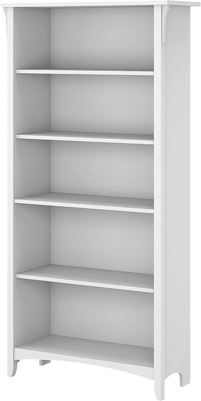 Bush Furniture BSH24463038 Salinas 5-Shelf 63-Inch H Bookcase, Pure White - LeafyLoom