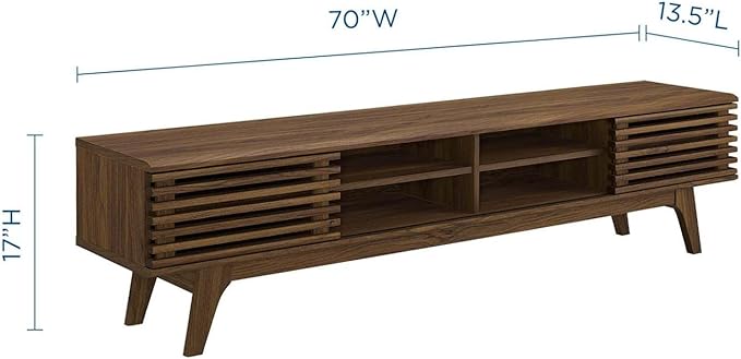 Modway Render 70" Mid-Century Modern Low Profile Media Console TV Stand, 70 Inch, Walnut Walnut - LeafyLoom