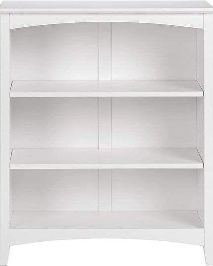 Shaker Style 3 Shelf Bookcase / Solid Wood / 36" High / Adjustable Shelving / Closed Back / Display Bookshelf for Living Room, Bedroom, Home and Office, White - LeafyLoom