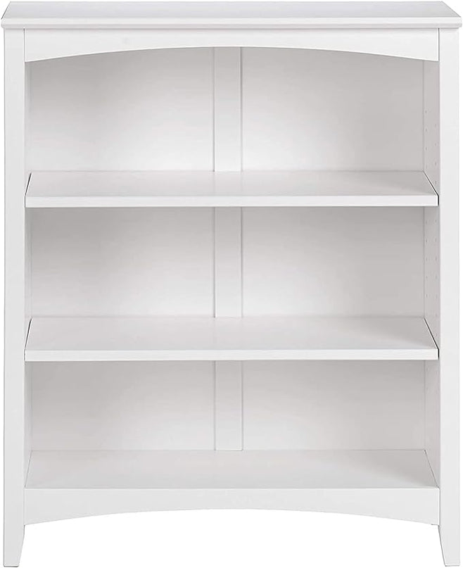 Shaker Style 3 Shelf Bookcase / Solid Wood / 36" High / Adjustable Shelving / Closed Back / Display Bookshelf for Living Room, Bedroom, Home and Office, White - LeafyLoom