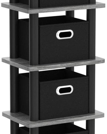 FURINNO Turn-N-Tube LACi 4-Bins System Rack, French Oak Grey/Black - LeafyLoom
