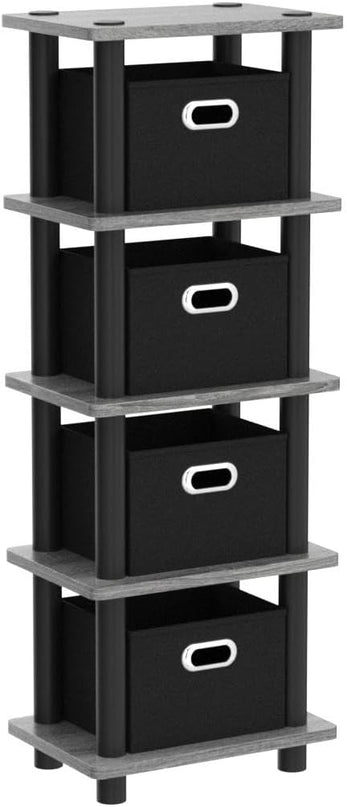 FURINNO Turn-N-Tube LACi 4-Bins System Rack, French Oak Grey/Black - LeafyLoom