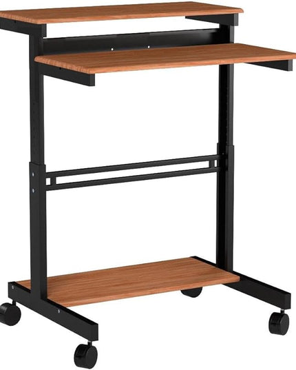 Stand Up Desk Store Rolling Adjustable Height Two Tier Standing Desk Computer Workstation (Black Frame/Teak Top, 40" Wide) - LeafyLoom