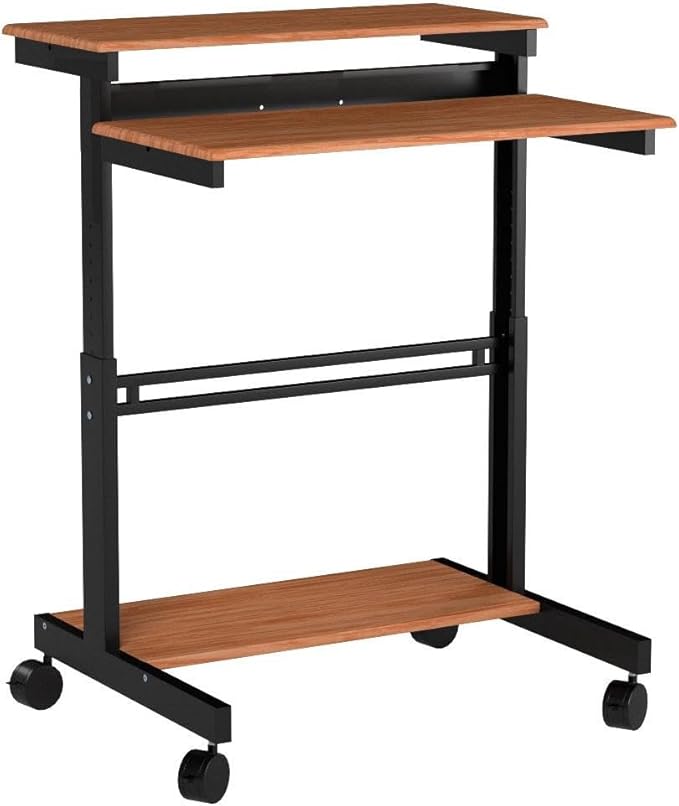 Stand Up Desk Store Rolling Adjustable Height Two Tier Standing Desk Computer Workstation (Black Frame/Teak Top, 40" Wide) - LeafyLoom