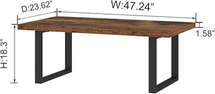 IBF Rustic Living Room Table, Simple Industrial Rectangle Coffee Table, Modern Minimalist Farmhouse Wooden Center Table, Wood and Metal Vintage Coffee Table for Bedroom Office, Rustic Brown, 47 Inch - LeafyLoom