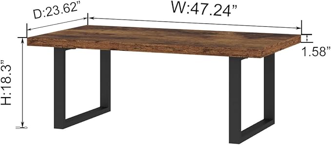 IBF Rustic Living Room Table, Simple Industrial Rectangle Coffee Table, Modern Minimalist Farmhouse Wooden Center Table, Wood and Metal Vintage Coffee Table for Bedroom Office, Rustic Brown, 47 Inch - LeafyLoom