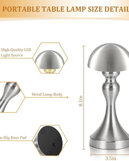 Portable LED Table Lamp, 3-Levels Brightness Metal Desk Lamp, 3 Color Touch Control Rechargeable Lamp, Night Light, Bedside Lamp,Dining Room Lamp (Silver) - LeafyLoom