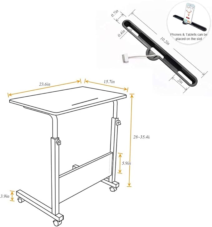 SogesGame Side Table,31.5in/21.6in Adjustable Laptop Stand Portable Cart Tray Bedside Computer Table,Sofa Side Bed Table with Wheels - LeafyLoom