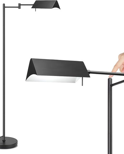 Mlambert Reading Floor Lamp,LED Pharmacy Lamp with Swing Arm,Swivel Head Adjustable Standing Lamp,E26 Base,Corner Lamp for Livingroom,Sewing(Black) - LeafyLoom