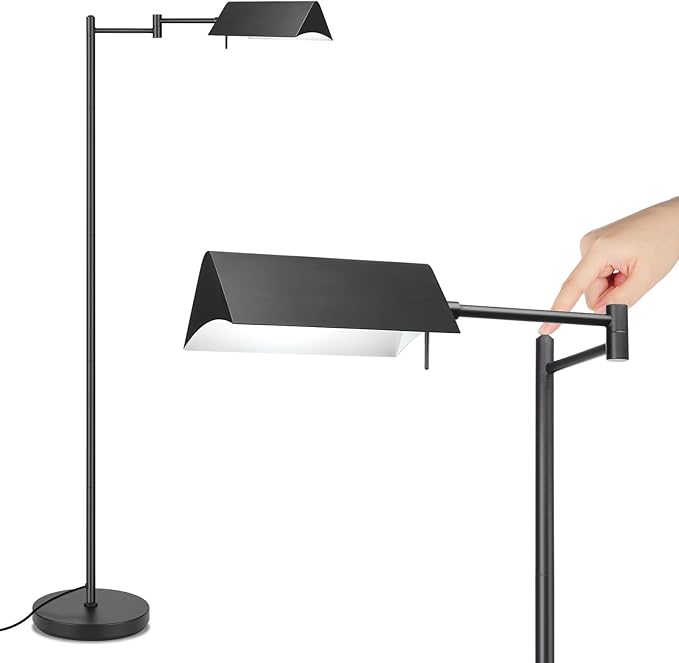Mlambert Reading Floor Lamp,LED Pharmacy Lamp with Swing Arm,Swivel Head Adjustable Standing Lamp,E26 Base,Corner Lamp for Livingroom,Sewing(Black) - LeafyLoom